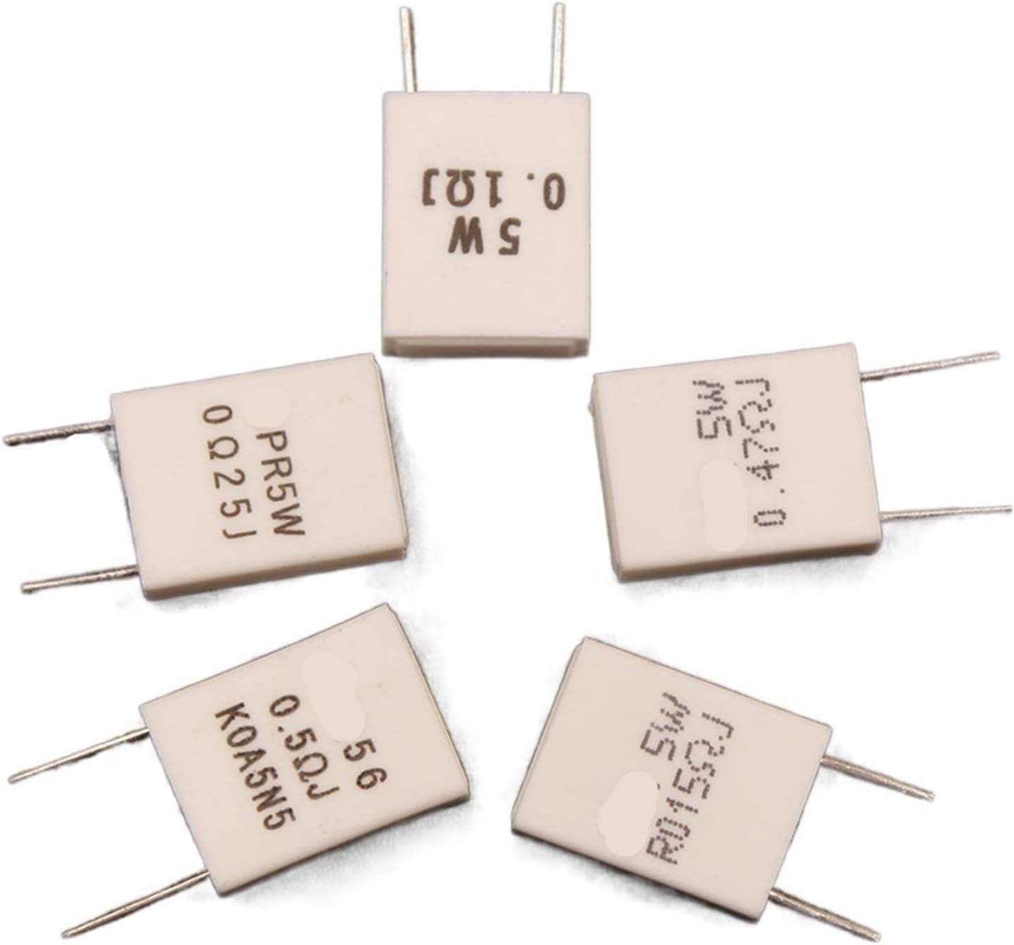 5 Pcs 5 Watt Non-Inductive Cement Resistor 0.0150.0680.10.220.330.250.470.5RJ Ohm (Size : 0.015RJ(5Pcs))