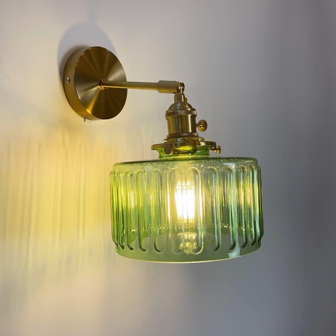 SEMANHUAOZ Vintage Swing Arm Wall Sconces - Green Tulip Glass Brass Gold Adjustable Industrial Farmhouse Modern Wall Lamp for Bedroom(B Style)