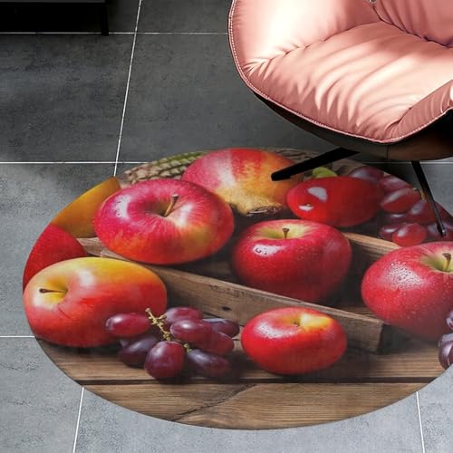 Alfombra redonda de terciopelo coral KOAYUBFC de 2 pies lavable con frutas 3