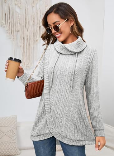 Image of Bulotus Tunic Sweaters for Women 2025 Turtleneck Sweater Pullover Lightweight Warm Tunic Tops for Leggings Loose Fit