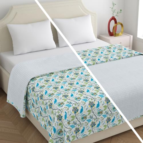 Image of Home Ecstasy 100% Cotton Mulmul Reversible Dohar for Double Bed 210 GSM (86 x 88 inches), Teal