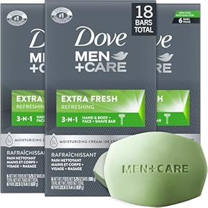 Dove Soap Bar for Men, Men+Care Extra Fresh Scent (3 Boxes/18 Bars) – Hydrating 3-in-1 Body, Hand, and Face Cleanser, 22.5 Oz Ea