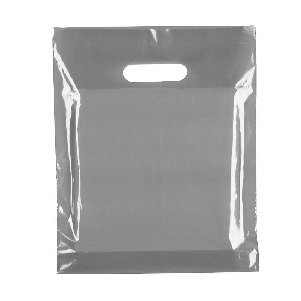 Tezraftaar® 100 x Patch Handle Carrier Bags 22" x 18" x 3" Silver Reusable Plastic Shopping Takeaway Cloths Carry Bag — image 1