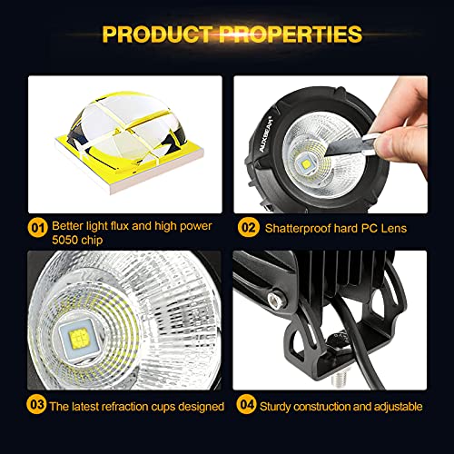Image of Auxbeam 3.5in 50W Round Led Offroad Light, 5000LM Round Driving Light Pod Super Bright with Wiring Harness Kit White Spot Flood Combo for Jeep Vehicle Truck ATV SUV Motorcycle