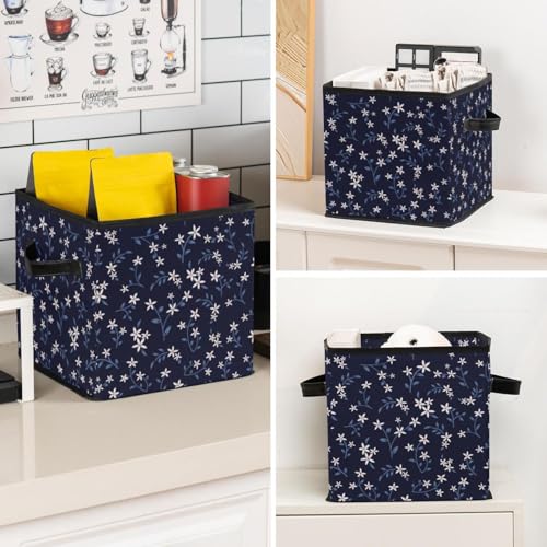 Boîte de rangement cube bleu floral pliable en tissu pour placard - 8