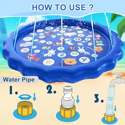 Splash Pad, 170CM Sprinkler Wasser-Spielmatte, Splash Play Matte,Garten Kinder Spielzeug Sprinklerpool, Wasserspielzeug Hund Pool, Kinder Sprinkler mit Antirutschfunktion, für Baby Party Outdoor
