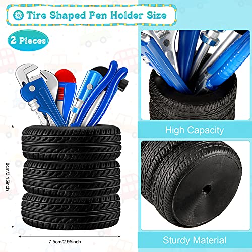 Zonon 6 Pcs Novelty Tool Pens Set with 2 Pcs Tire Shaped Pen Holder Writing Ballpoint for Man Desk Home Office Gift Accessories Organizer Tire Succulent Cactus Planter Pot Decoration