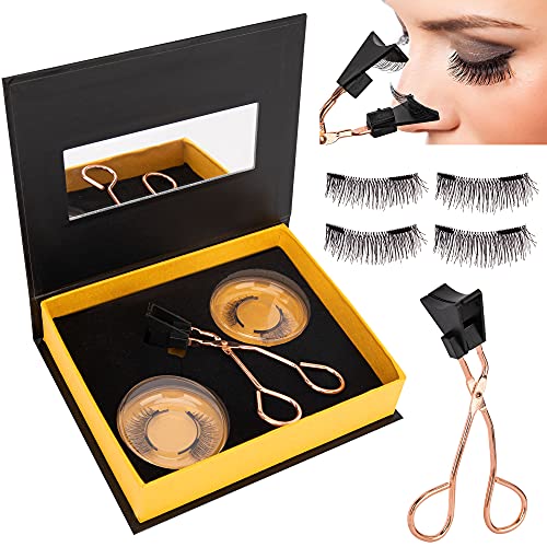Premium Magnetic Eyelashes, Magnetic Eyelashes Full Eye with Tweezers, Glue-free Magnetic Eyelash Clip & Eyelashes Set with 2 Pairs Soft Magnetic False Eyelashes Natural Looking, Natural Look Reusable
