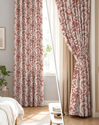 Image of Casableu Anthem Kelso Cotton Look Door Curtains Pack of 2-7 Feet Long, Printed Design, Room Darkening Curtains with Tiebacks, Eyelet Style for Bedroom & Living Room Decor (Brandy Rose 7 feet)