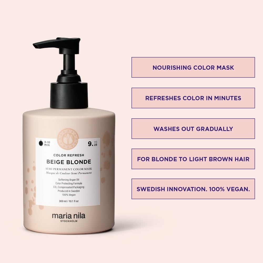 Maria Nila Haarkur mit Farbpigmenten für blondes Haar - Colour Refresh Beige Blonde 9.23 kühle Pflegemaske, Farbauffrischung Beige Blond semi permanent, vegan, sulfat- und parabenfrei, 300ml