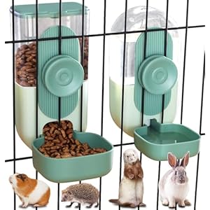 Kenond 35oz Hanging Automatic Pet Food Water Dispenser, Auto Gravity Pet Feeder and Waterer Set, Cage Cat Food Bowl Dog Feeding Station for Puppy and Kitten Rabbit Chinchilla Hedgehog Ferret (Green)