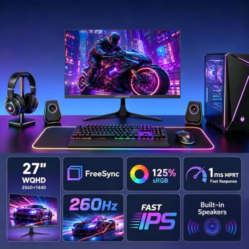 Image of XUNDEFINED 27 inch 1440P Gaming Monitor, 260Hz Fast IPS 2K Computer Monitor with Speaker, HDR, Free-Sync&G-SYNC, 125% sRGB, HDMI x2, DisplayPort x2, Compatible with Switch /Xbox /PS5, VESA Mountable