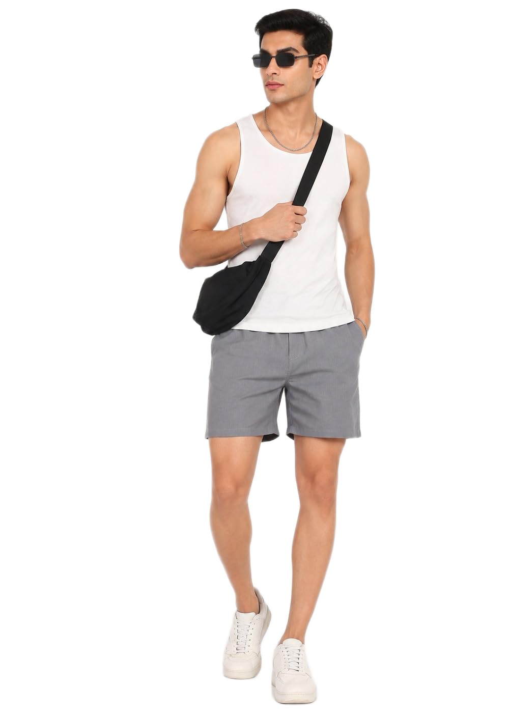 Men's Classic Grey Solid Linen Regular Fit Casual Shorts – Mid-Rise Elasticated Waistband S to XXL-picture-51