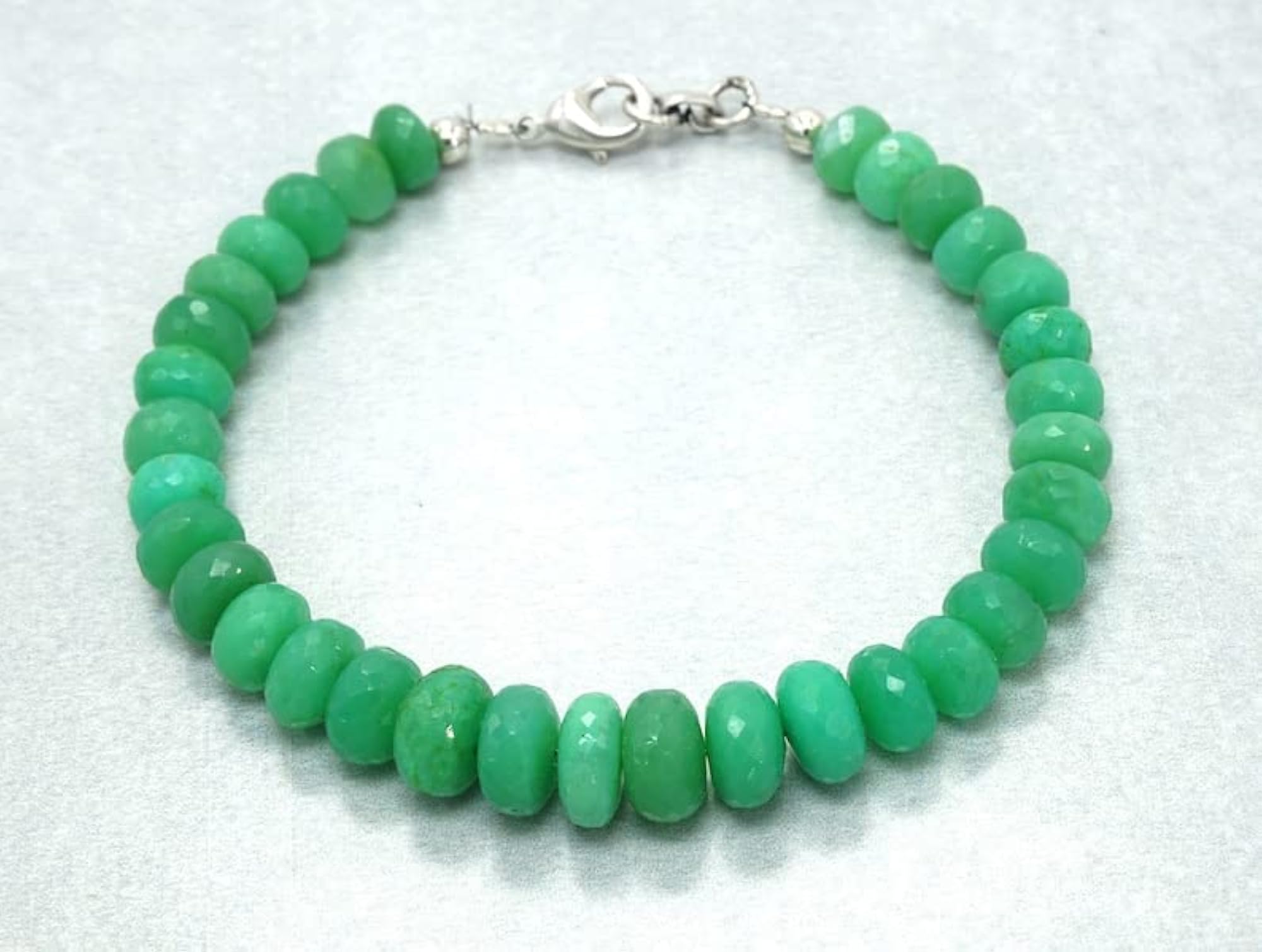 Chrysoprase Rondelle Beaded Bracelet, Adjustable Green
