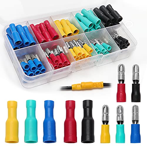 YIXISI 100 Pièces Cosse Câble Électrique, Mâle et Femelle Connecteurs Bullet Kit, Isolées Cosse Electrique Cylindriques (16-14 AWG) Cover