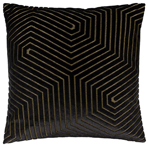 Paoletti Evoke Velvet Cushion Cover – Luxurious Chevron Pattern Decorative Square Cushion Case (Black - 45x45cm)