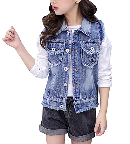 Veste sans manches en jean pour fille avec boutons en métal robustes