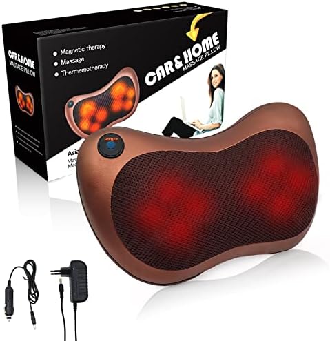 Neck Massager for Pain Relief Deep Tissue,With Heat 3D Shiatsu Electric Massagers for Neck and Back,8 Rollers Massager Pillow Relax Body Muscle,Gifts for Women/Men,Suitable for Car/Home/Office(Brown)