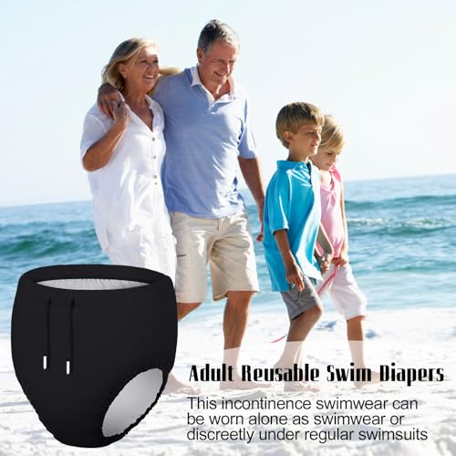 Image of Glitopper 2 Pcs Reusable Adult Swim Diapers Special Needs Cloth Diaper Covers Washable Nappy Trunks Waterproof Leakproof for Postpartum Women Incontinence Protection Unisex(Black,L)