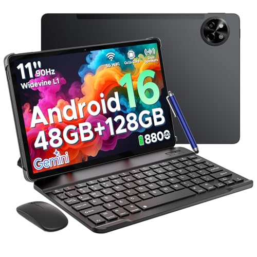 POPUX P11 Tablet Android 16, Tablet 11 Pulgadas con 48GB RAM+128GB ROM/TF 2TB, T7250 Tablets Android con 90Hz Display, 8800mAh, 13MP+5MP, Gemini AI, Widevine L1, 5G WiFi, Teclado, Lapiz, Negro