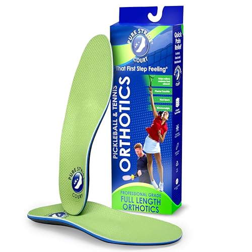 Pure Stride Pickleball & Tennis Court Orthotics – Full-Length Foot Support for Plantar Fasciitis, Heel Pain, Metatarsalgia – Arch Relief for Men & Women – Athletic Shoe Comfort, M 4-4.5 / W 6-6.5