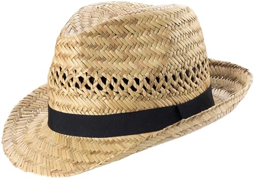 SCIPPIS Havana Strohhut Trilby luftiger Sommer- & Gartenhut mit schwarzem Hutband Schweißband innen Erntehelfer (DE/NL/SE/PL Alphanumerisch L XL Natur)