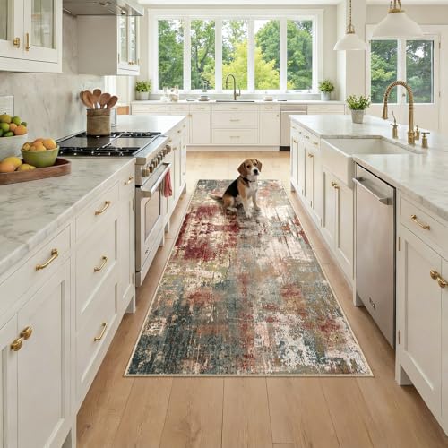 RELEANY Washable Runner 3'x7' Abstract Area Rug for Hallway Rustic Brown