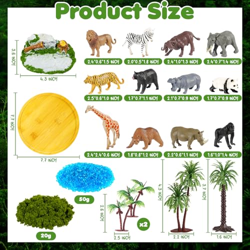 Rileryan 20 PCS Wild Jungle Rainforest Animals Diorama Supplies Kit Mini Safari African Animal Diorama Forest Zoo Plastic Animals Figurines Accessories Home Decor - Image 2
