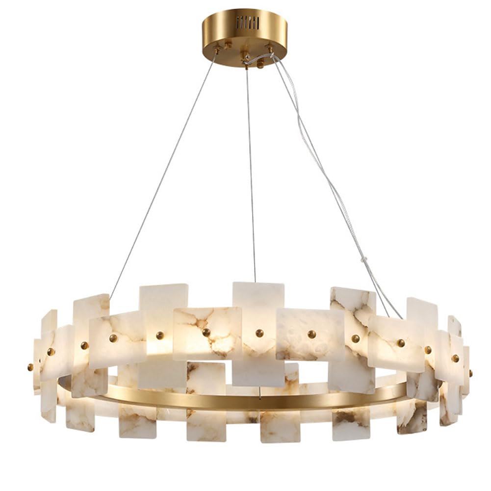 KXEcoLife Light Luxury Marble All-Copper Ring Chandelier,Contemporary Fixture Pendant Designer Chandelier Upscale Lighting Elegant Indoor Chandelier,60cm
