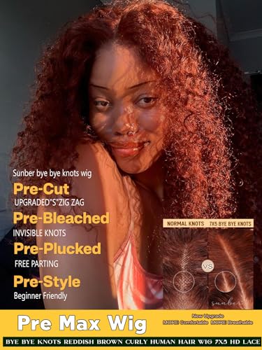 Image of Sunber Bye Bye Knots Glueless Lace Front Human Hair Wig Reddish Brown Curly