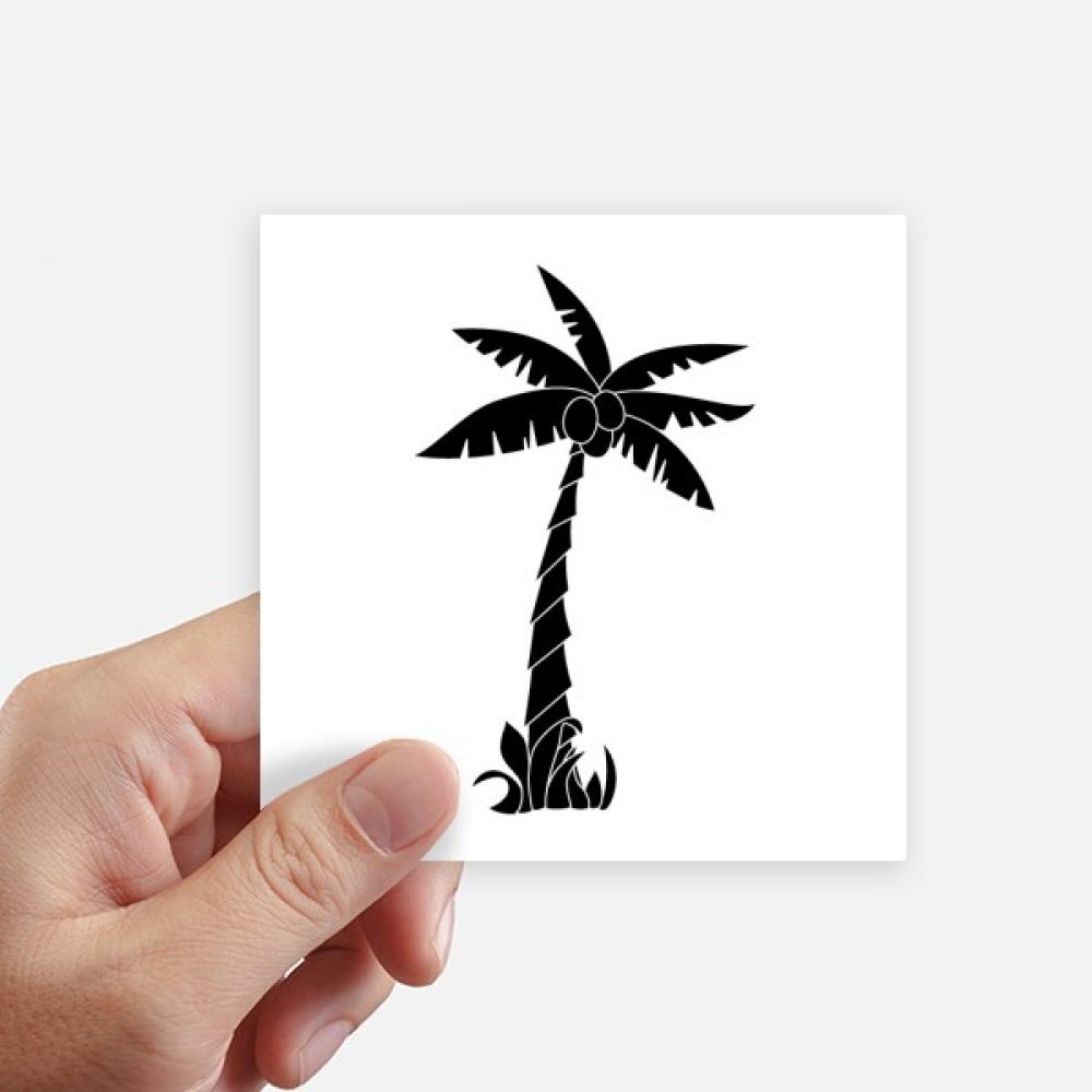 Autocollants plante coconut tree en silhouette noire carrée, lot de 8 stickers 10cm