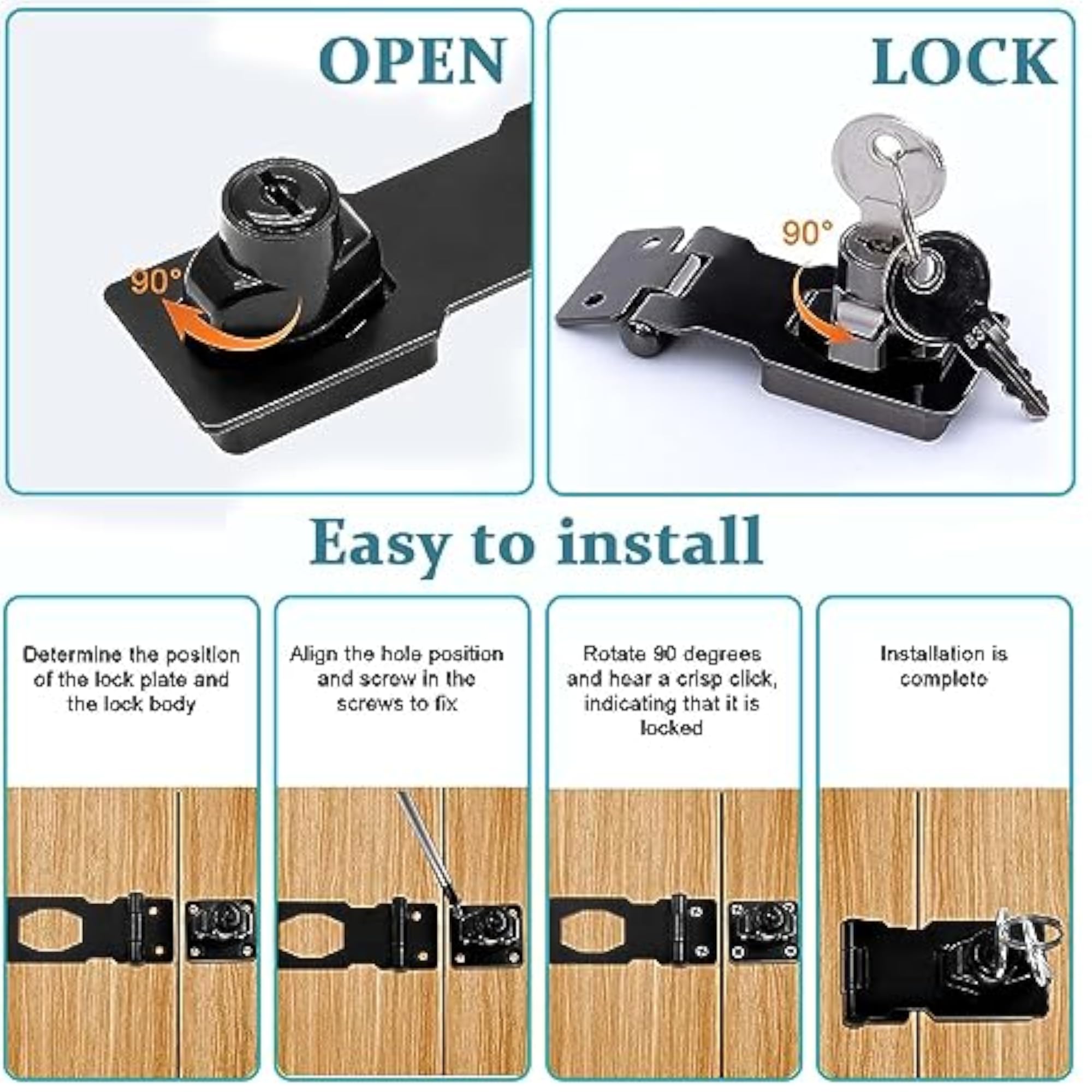 3 Inch Drawer Lock with Key, Metal Hasp, Pack of 2