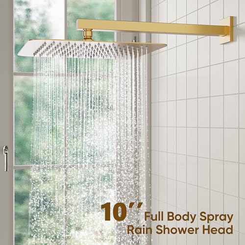 Image of ESNBIA Rain Shower Head with Handheld Spray Combo, 10 inch Brushed Gold