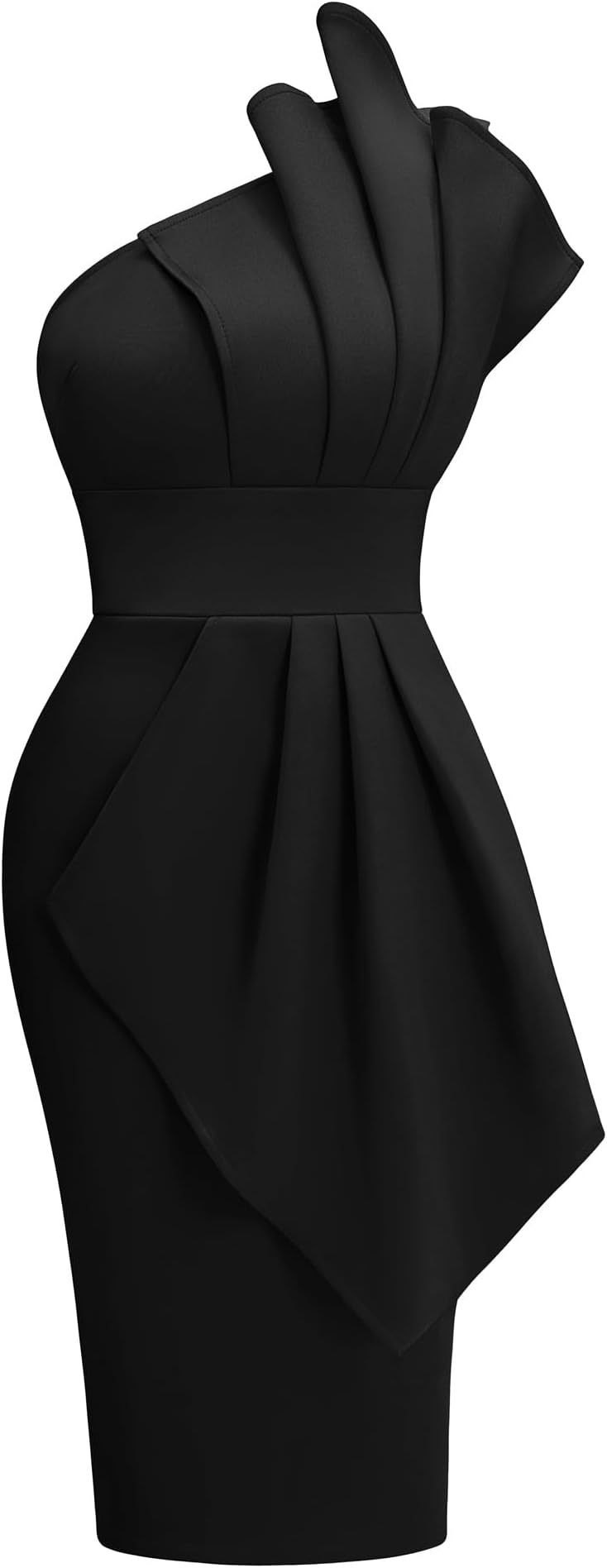 Women's Elegant One Shoulder Pleated Detail Bodycon Party Club Midi Dress