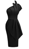 Women's Elegant One Shoulder Pleated Detail Bodycon Party Club Midi Dress