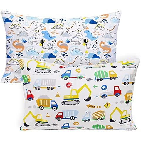 Kissenbezug Kinder Baby Kopfkissenbezug Baumwolle Toddler Pillowcase Kissenbezüge Kissen 40 x 60 cm Junge Kissenhülle Mädchen, Geschenke zum Kindertag Dinosaurier Lastwagen Cover