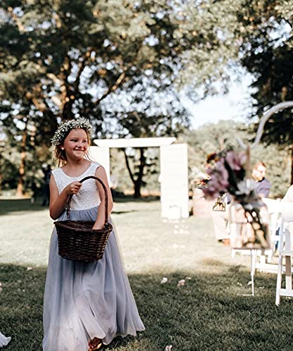 2Bunnies Girl Peony Lace Back A-Line Straight Tutu Tulle Party Flower Girl Dresses (Light Gray Sleeveless Maxi, 12-14Yrs) #TOP1