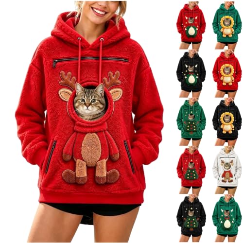Rkwins Womens Christmas Hoodie with Dog Pouch Fuzzy Fleece Pet Sweatshirts - image 1