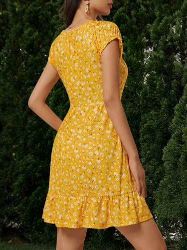 Image of HUHOT Teen Petite Women Floral Short Summer Mini Dresses with Pockets Cute Milkmaid Sundress 2026