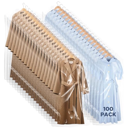 100 Pack Plastic Dry Cleaning Bags, Clear Dust-Proof and Moisture-Proof Clothing Storage Bags, Suitable for Dry Cleaning, Travel, Storage, Moving, 23.6×47.2 Inches