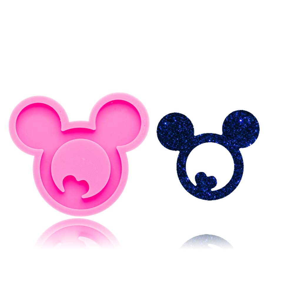 Mouse Head with Love Shape Keychain Silicone Mold with Hole DIY Fondant Mold Crystal Gum Paste Jelly Shots Cupcake Cake Topper Decoration Pudding Ice Cream Candy Desserts