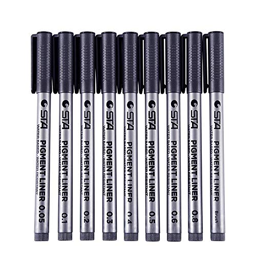 Black Micro-Pen Fineliner Pens, waterproof Archival ink Fine Point Micro-Line,Graphic Liner Artist Sketch Pens, 9 Assorted Nibs Size Set for Artist Illustration Scrapbooking Technical Drawing Manga W