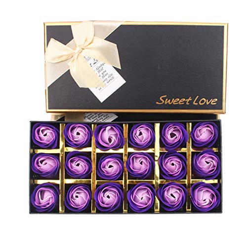 StyleZ 18PCS/Set Rose Flower Petals Shaped Plant Essential Oil Soap Floral Scented Bath Soap for Lady Women Girl (Violet)