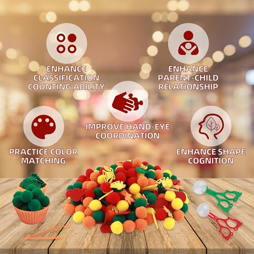 Image of Apple Sensory Bin Filler, Fall Theme Gift,Trees, Leaves, Bells,Pom Poms, Counting Sorting Set,Toddler Toys, Fine Motor Toys Preschool Education Toys,for 3+ Years Old Kids, 294pcs.