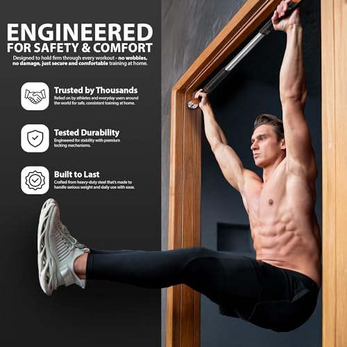 ZENO Pull Up Bar | Pull Up Bar Doorway 72-102CM | Door Pull Up Bars for Push Ups, Chin Ups, Press Ups, Stretching | Heavy Duty & Adjustable | Easy To Install | Soft Comfortable Grip - Image 6