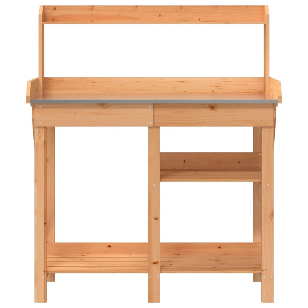 Rantry Mesa de jardín para plantas, mesa de jardín, mesa de jardinería, mesa para plantas de madera, mesa para plantas con estantes y cajones, mesa de trabajo de jardín, encimera galvanizada, color