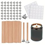 150pcs Wood Wicks for Candles Making,50pcs Wooden Candle Wicks,50pcs Wick Stickers,for Soy Wax, Beeswax, Coconut Wax - DIY Candle Making Supplies for Beginners & Professionals