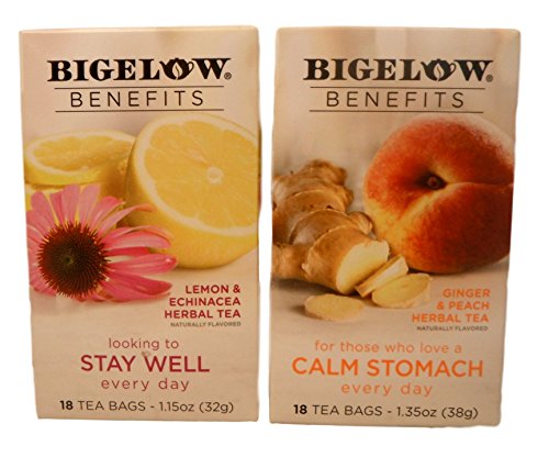 Bigelow Benefits Stay Well and Calm Stomach Herbal Tea Bundle - 2 Boxes of Tea: One each Stay Well and Calm Stomach