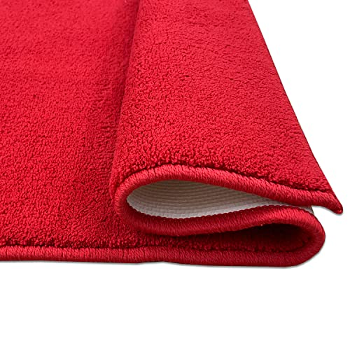 Image of Welspun Premium Bath Mats Small for Hall, Bedroom & Living Room | Solid Design | Anti Skid | High Durability | Stain Resistant | Machine Tufted | (2 x 2 ft Fts, Red)