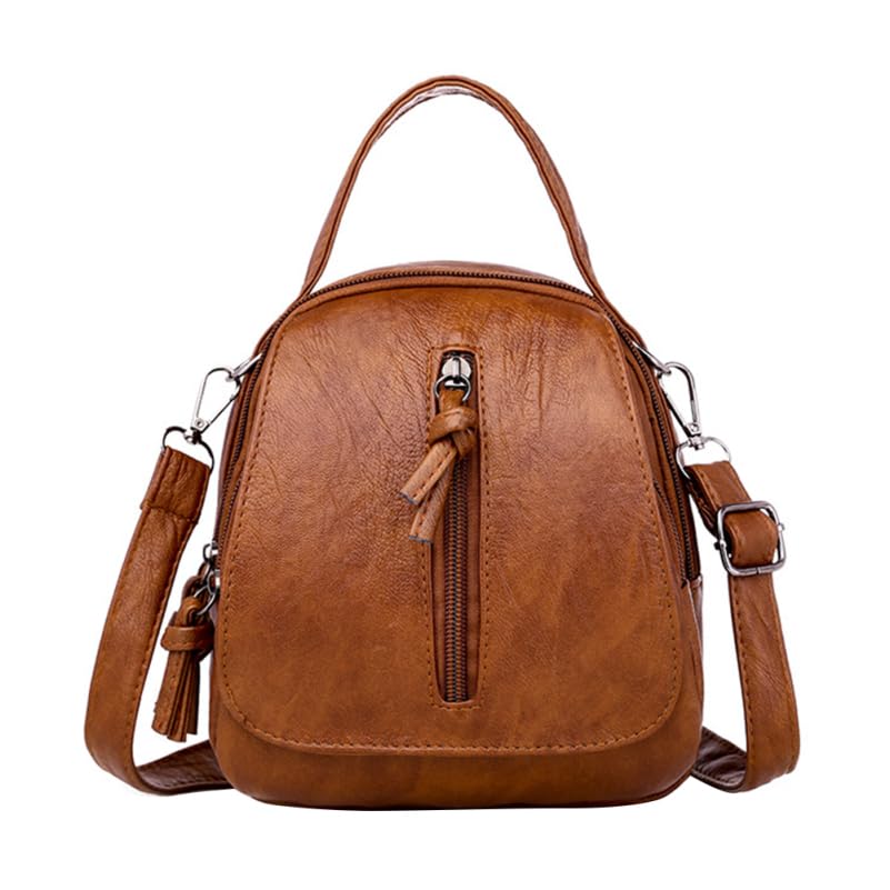 Backpack Purse for Women, Vintage Leather Backpack, Stylish Brown Travel Handbag with Zipper, Waterproof Boho Adjustable Shoulder Bag, 7.5 x 6.7 inch